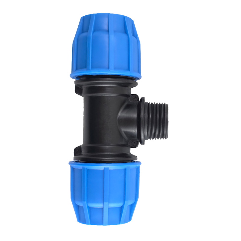 Male-Tee-Compression-Fitting-Straight-Blue